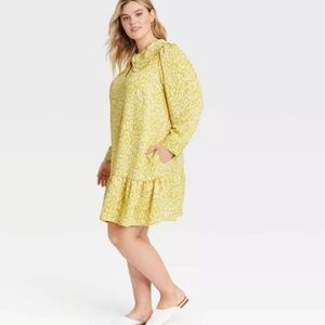 NWT Who What Wear Yellow Long Sleeve Cowl Neck Sundress.Size S